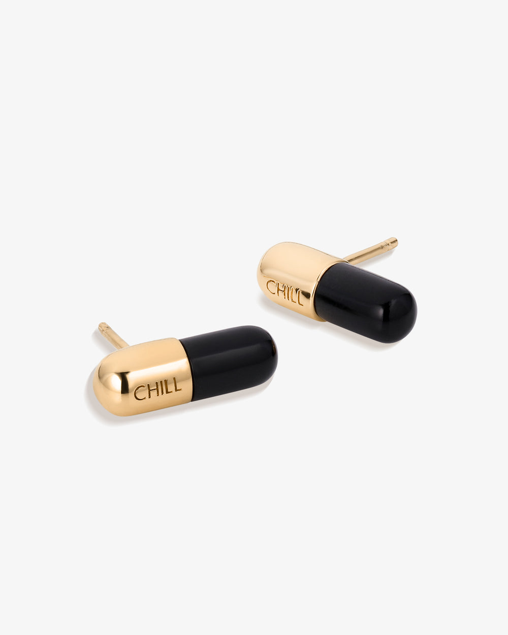 Chill Pill Stud Earrings in Black Onyx